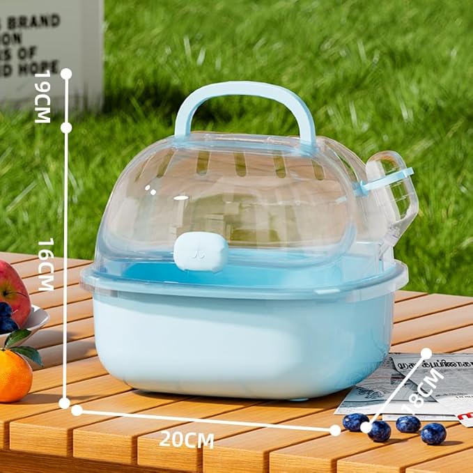 Small Animal Carrier Cage with Water Bottle, Portable Hamster Travel Carrier Carry Case for Small Pets, Gerbils, Mice, Dwarf Hamster (Blue)