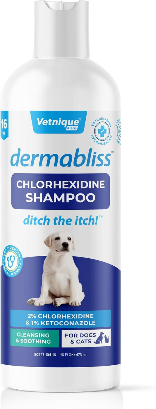 Vetnique Dermabliss Chlorhexidine for Dogs Skin Health - Antibacterial Medicated Dog Shampoo - for Skin Infections & Irritation, Hot Spots & Redness Relief (Medicated Shampoo, 16oz)