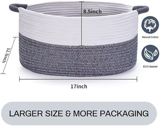 Medium Rope Basket with Handles, Medium Bohe Storage Basket, 17 "L x 12.5" W x 8.5 "H, Home Decor Organizer for Towels,toys, Books & Magazines