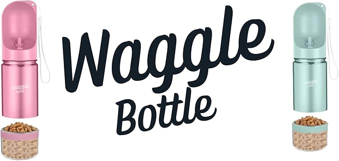 Waggle Bottle Stainless Steel Dog Travel Water Bottle, Vacuum Insulated Portable Dog Water Dispenser, Drink Cup and Snack Container On The Go, Outdoor Walking, Hiking, Travel (Pink)