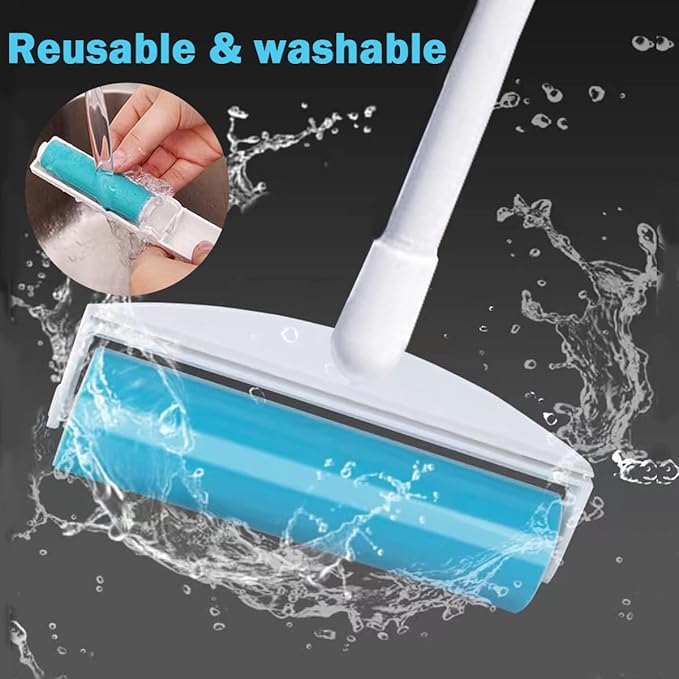 Washable Reusable Lint Roller, Large Retractable StickyLint Roller 8 inches Cat Dog Pet Hair Remover with 3-Foot Extendable Handle, Gel Sticky Picker Set Cleaner for Carpet, Clothes, Sofa
