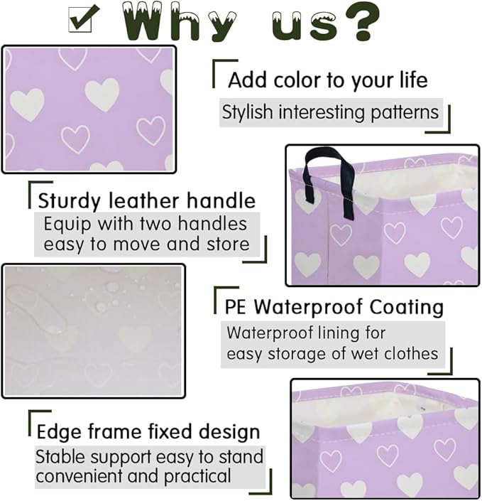 FXOCSHE Rectangular Purple heart,Valentine's Day Gift Basket,nursery basket,Pink girls gift baskets,kids toy storage Bin, Love Heart Room Decor for Home,Shelf Baskets(Purple heart)