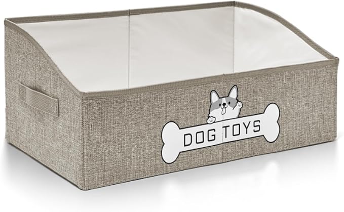 Mutiearo Dog Toy Basket, Collapsible Dog Toy Box with Handle, Perfect for Storing Pet Toys and Accessories (Light Khaki)