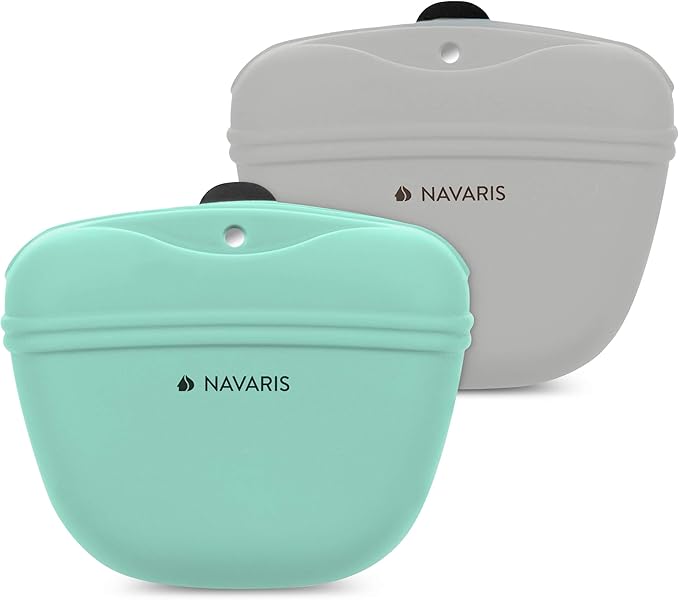 Navaris Silicone Dog Treat Pouch - Training Pet Puppy Bag Pocket Snack Treat Food Holder with Clip for Belt for Dog Walks - Set of 2