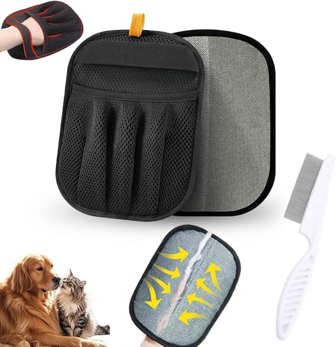 Pet Hair Remover Glove for Cats & Dogs, Upgraded 5-Finger Electrostatic Mesh Mitt, Handheld Grooming Glove Reusable Fur & Lint Remover for Sofa, Couch, Carpet, Clothes & Car Seat – Black