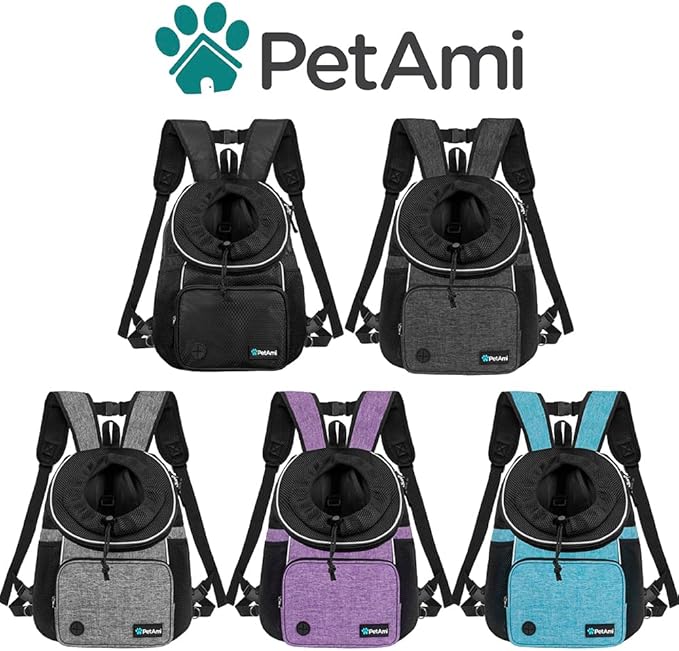 PetAmi Adjustable Cat & Dog Chest Carrier Backpack, Ventilated for Hiking & Camping, Max 15 lbs, Purple