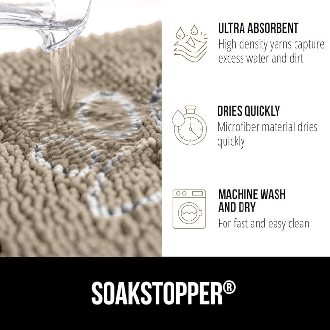 GORILLA GRIP SOAKSTOPPER Dog Door Mat, 35x24 Machine Washable Rug Absorbent Doormat Captures Moisture Mud Dirt, Quick Dry Soft Chenille Entryway Rugs Indoor Entrance Mats for Dog Paws, Paw Beige Ivory