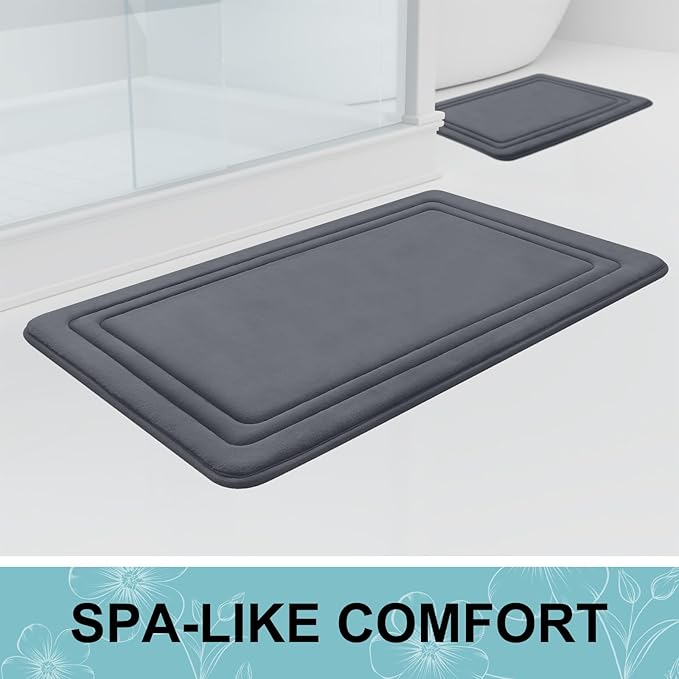 Grandaily Memory Foam Bath Mat Rug 70x24, Ultra Soft, Non-Slip and Absorbent Bathroom Rugs, Machine Wash Dry, Comfortable Bath Carpet for Bathroom Floor, Tub and Shower, Dark Grey