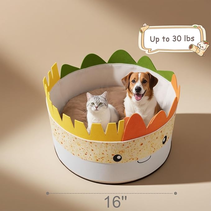 Cute Cat Beds Kitten Beds with Catnip Toys, Soft Small Dog Beds, Washable Pet Beds for Puppy and Kitty, Funny Burrito Shape, 20 Inch