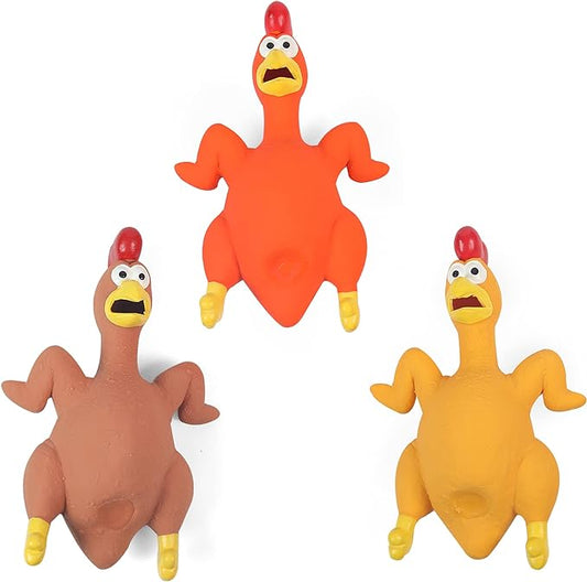 ChubbyPiggies 3-Pack Rubber Chicken Dog Toys with Squeakers - Loud Screaming Latex Toys for Small, Medium & Large Breeds - Ideal for Boredom - Busting and Interactive Fetch Play