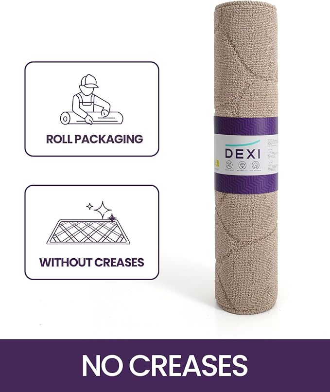 DEXI Front Door Entryway Mat Non Slip, 4x6 ft Washable Inside Entrance for House Floor Low Profile, Thin Entry Doormat Absorbent Dirt Trapper, Pebble Beige