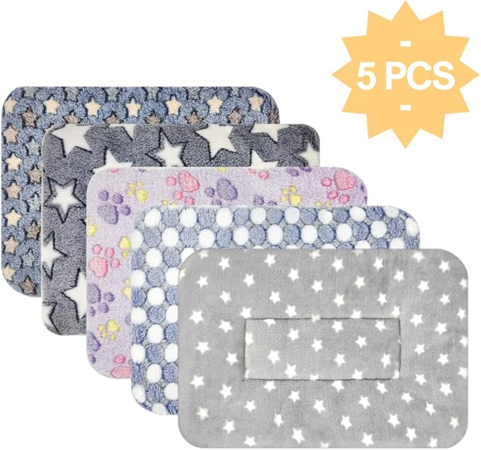Tierecare 5PCS Guinea Pig Bed Soft Rabbit Bedding Cage Liner Warm Bunny Mats Pee Pads Fleece Blanket Plush Hamster Sleep Beds Ferret Squirrel Hedgehog Rat