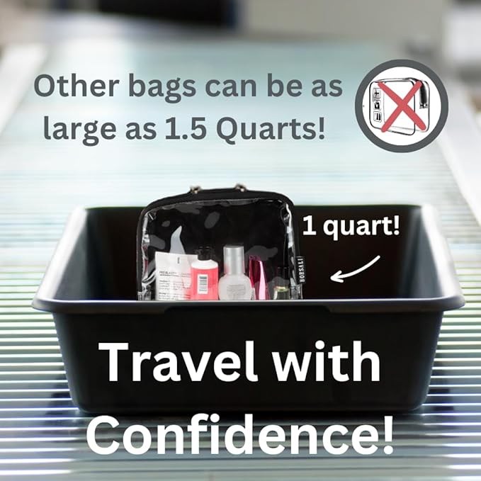 BORSALI TSA Approved Toiletry Bag - Clear Quart Size for 3-1-1 Carry On Travel - Makeup Organizer Cosmetic Pouch with Zipper - Travel Accessories - Gray