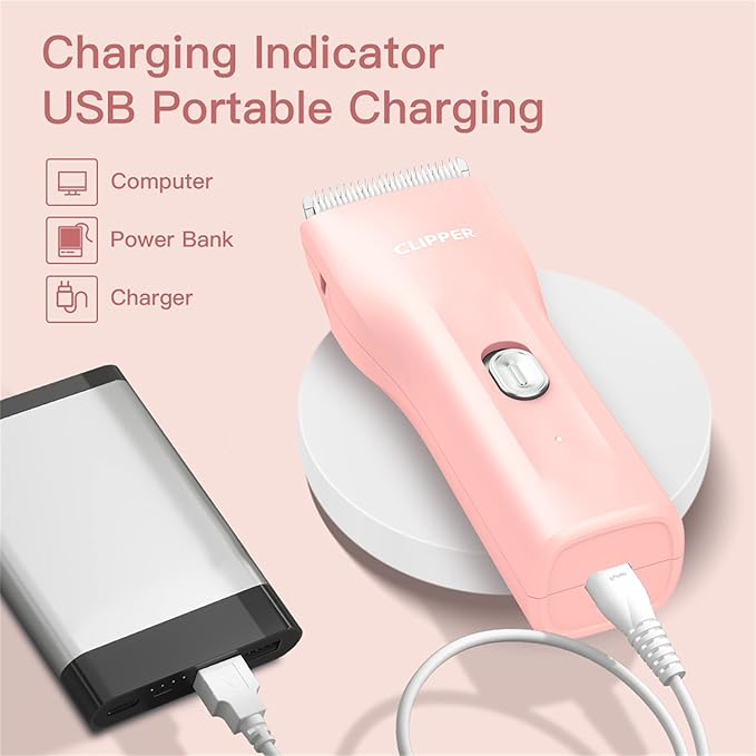 Founouly Dog Cat Home Hair Clipper Portable Electric Pet Grooming Kits,Pink,TS006