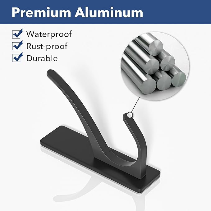 pickpiff Self Adhesive Coat Hooks for Hanging: Heavy Duty Stainless Wall Hook for Towel, Utensil, Backpack, Hat, Sturdy Metal Hanger for Bathroom, Kitchen, Door, 6-Pack, Matt Black
