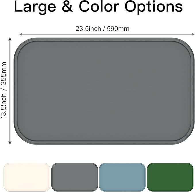 Pet Feeding Mat [Warped Resistant Raised Edge], Water-Proof Silicone Placement for Food Water Bowls, Anti-Slip Base Protect Floor, BPA-Free&Dishwasher-Safe [23.5x13.5inch Large, Gray]