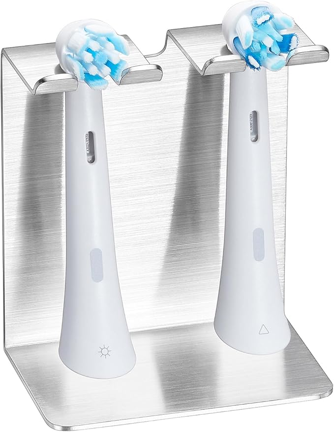 Electric Toothbrush Head Holder, Oukimly Toothbrush Holder Wall Mounted or Desktop, Metal Tooth Brush Holder, Shower Brush Head Holder, Electric Toothbrush Holder for Bathroom (Silver, Small)