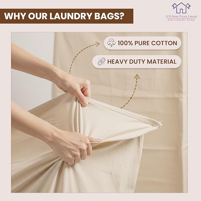 LFH Home Large Premium 100% Cotton Canvas Laundry Bag with Drawstring and Handles Heavy Duty, Multi-Use, and Washable for Home, Travel, College or Storage 28x36 (Pack of 4)-Natural