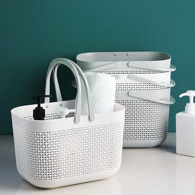 UUJOLY Portable Shower Caddy Basket Tote, Plastic Storage Basket with Handles Organizer Bins for Kitchen Bathroom College Dorm, White 2 Pack