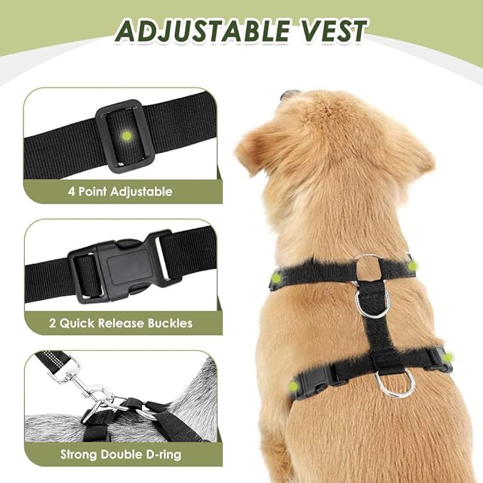 Lukovee Dog Seat Belt for Car, Adjustable Dog Car Harness for Large Medium Small Dogs, Soft Padded & Breathable Mesh Dog Seatbelt with Car Vehicle Connector Strap (Black Double Clip,Medium)