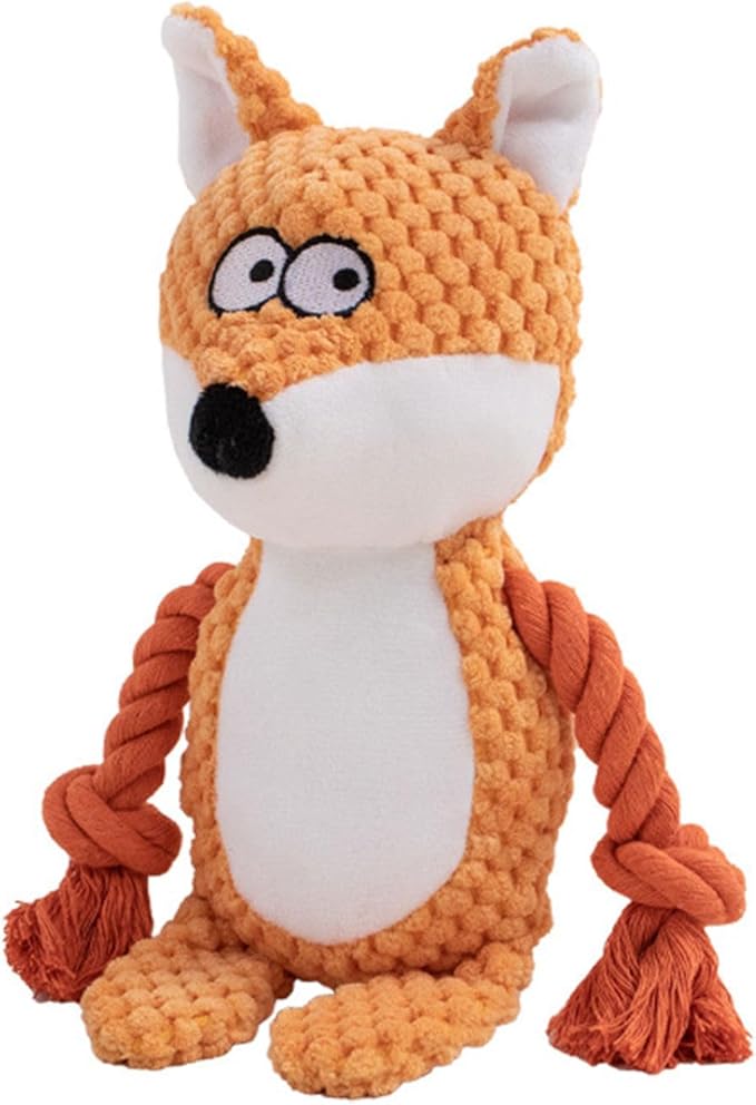 TONYFY Dog Toys, Dog Squeaker Toys with Crinkle Paper, Stuffed Animal Dog Plush Chewing Toy, Cotton Rope Interactive Toys for Puppy, Small, Middle Dogs (Orange Fox)