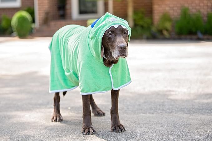 BoxDog Wearable Microfiber Dog Towel with Monster Hoodie | Soft Dog Bathrobe (Large)