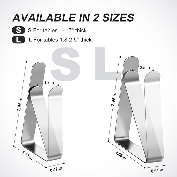 Tablecloth Clips & Clamps 12 Pack - Stainless Steel Table Cloth Holders for Outdoor Picnic, Restaurants, Weddings, Thick & Folding Tables