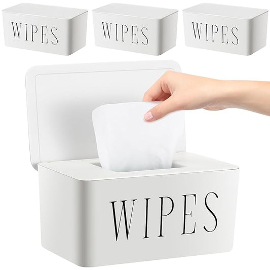 Singhoow 3 Pack Baby Wipes Dispenser Holder Wipe Container for Bathroom with Lid Toilet Tissue Paper Storage Refillable Box for Home Office Cars(Large,White)