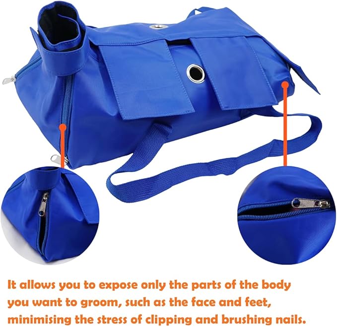 Kukaster Pet Cat’s Restraint Bag for Claw Care Nail Trimming Anti-Scratching Grooming Bag for Cats Medical Examination(Blue-l)