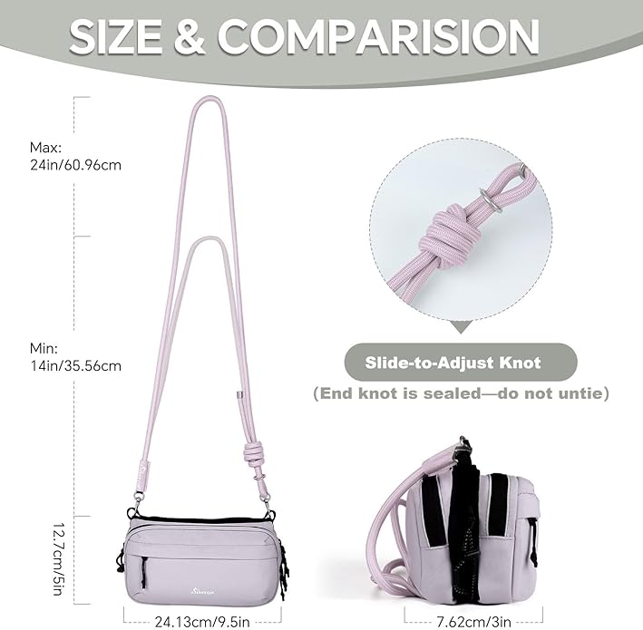 Small Crossbody Travel Bag for Women, Water-Resistant Nylon, RFID Blocking, Organizer with Bottle Slot, Adjustable Rope Strap