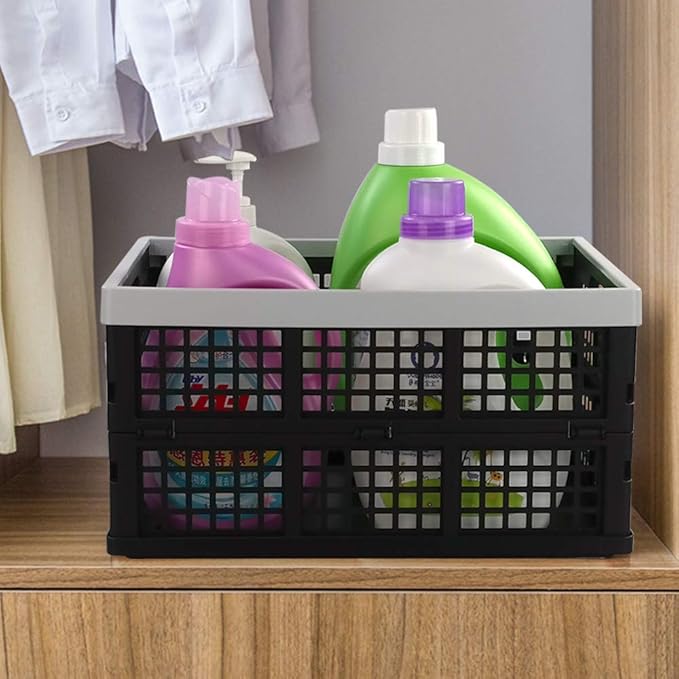 Doryh 34 Quart Plastic Storage Crates, 2-Pack Collapsible Storage Crates, Stackable Storage Basket Bin