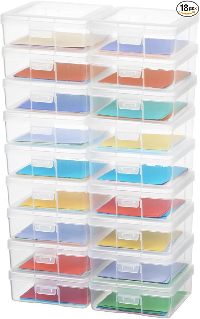 novelinks Plastic Small Storage Bins with Lids for Organizing, Mini Clear Storage Containers and Stackable Storage Box Organizer for Pencil Boxes, Task Boxes, Crayon Boxes (18 Pack Small)