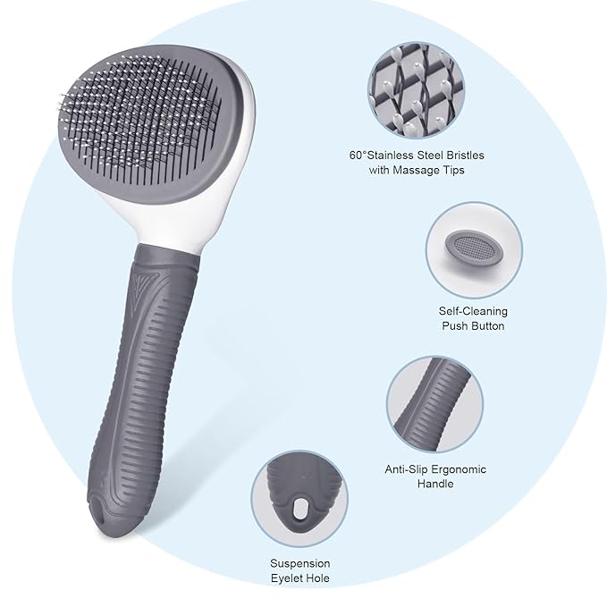 Aogeili Self Cleaning Slicker Brush, Skin Friendly Deshedding Grooming Tool for Dogs, Cats & Bunny, One-Click Release Removes Loose Undercoat, Mats & Tangles, for Long & Short Hair Shedding Pets