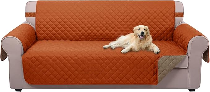 U-NICE HOME Large Sofa Cover Reversible Couch Cover for Dogs with Elastic Straps Water Resistant Furniture Protector for 4 Cushion Couch (Oversized Sofa, Orange/Taupe)