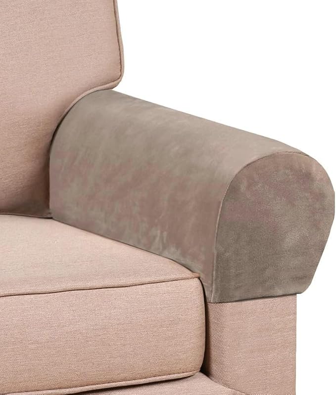 Soft Polyester Sofa Armrest Covers - Comfortable, Scratch Resistant, One Pair for Square/Curved/Reclining Armrests,Taupe