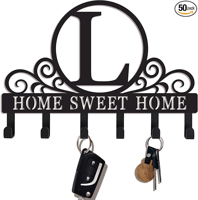 Metal Letter L Key Holder for Wall, Monogram Coat Rack Wall Mount, Key Hooks Perfect for Bathroom, Living Room, Kitchen, Office Ideal Wedding, Anniversary, Housewarming Gift (L)