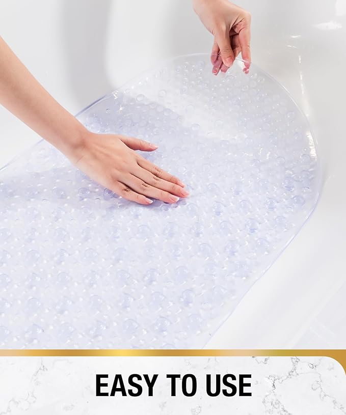 HITSLAM Bathtub Mat Non Slip, 27x15 Inch Bubble Oval Bath Tub Mat for Bathroom, Machine Washable Shower Mat with Suction Cups and Drain Holes, Clear