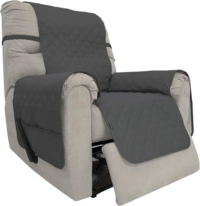 Easy-Going Sofa Slipcover Waterproof Recliner Chair Cover Non-Slip Fabric Couch Cover for Living Room Washable Furniture Protector for Pets Kids Children Dog Cat (Recliner, Dark Gray)