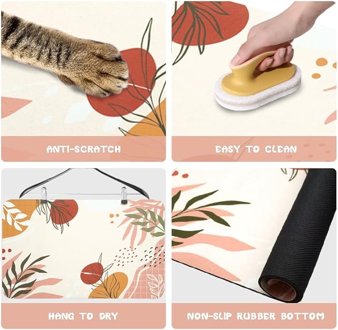 Dog Food Mats for Floors Waterproof, Pet Water Bowl Mats Pet Feeding Absorbent Placemats Bohemia Tropical Leaves 12 * 20 inch