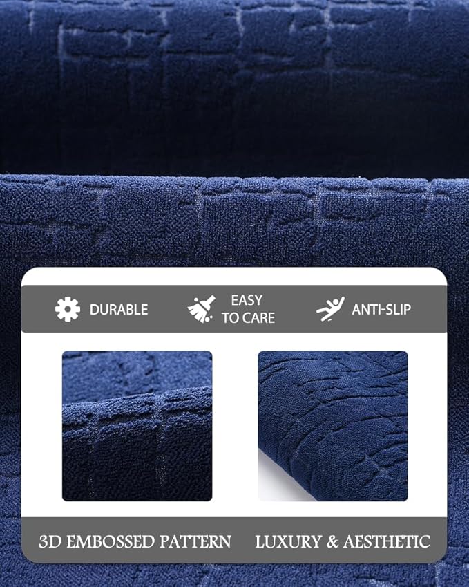 AMOAMI-Bath Mat-Absorbent Quick Dry Bathroom Floor Mats-Washable Rubber Backing Bath Mats for Bathroom Rugs Fit Under Door-Bath Rug for in Front of Sink Bathtub Shower Room, Navy 17''x24''