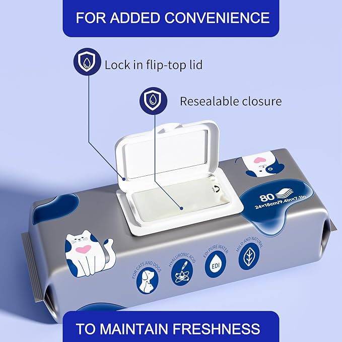 MIOSSZI Pet Cleaning Deodorizing Wipes for Dogs & Cats Pet No-Rinse Grooming Wipes Hypoallergenic Disposable Pet Bathing Wipes Hydrating & Nourish Fur Dog Cleaning Wipes for Paw, Butt, Body 160 pcs