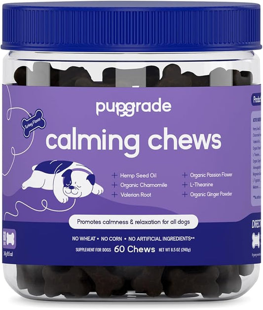 PupGrade Calming Soft Chews - Promotes Relaxation & Helps Manage Stress for All Dogs - Supports Calm Stomachs & Muscles - No Wheat, Corn, or Artificial Ingredients - Meat Flavored - 60 Soft Chews
