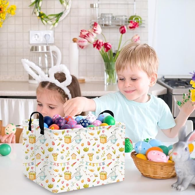 FXOCSHE Rectangular Easter basket,Easter basket empty,Kids Storage Baskets for kids Bedroom,Gift bin,Kids Storage Bin,Easters gift baskets,Kids home Decor(Bee Easter egg)