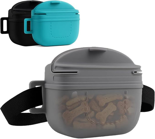 Upgraded Dog Treat Pouch, Stronger Magnetic Closure to Prevent Spilling, 1.7 Cup Silicone Fanny Pack with Waist Belt for Dog Training Walking(Gray)