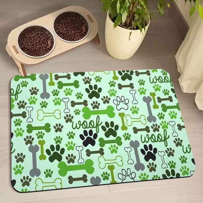 Dog Food Mats for Floors Waterproof, Pet Water Bowl Mats Pet Feeding Absorbent Placemats Green 16 * 24 inch