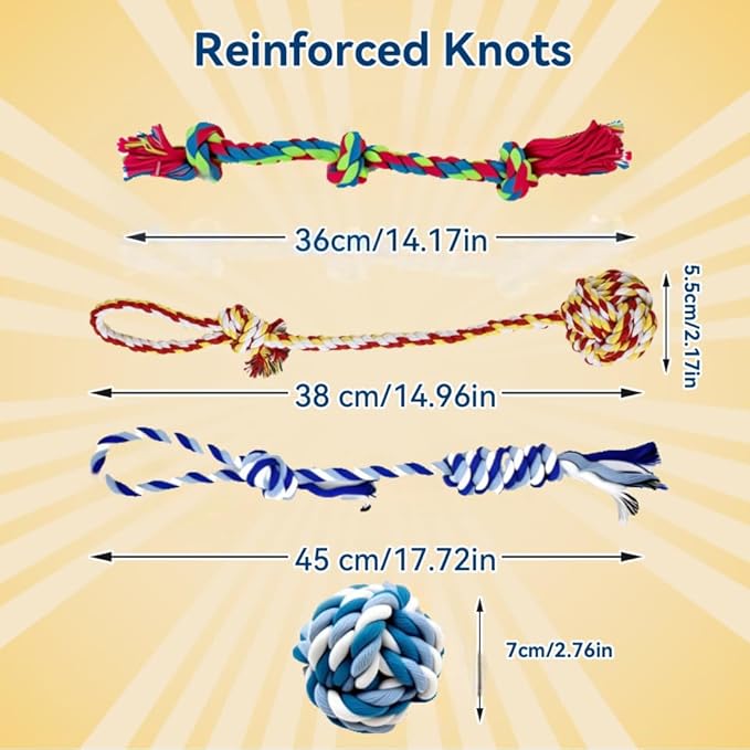 4-Pack Cotton Rope Dog Toys, Puppy Teething Chews for Small-Medium Breeds, Durable Tug-of-War & Fetch Toys for Indoor/Outdoor Play, Aggressive Chewers, Boredom Relief, Teeth Clean