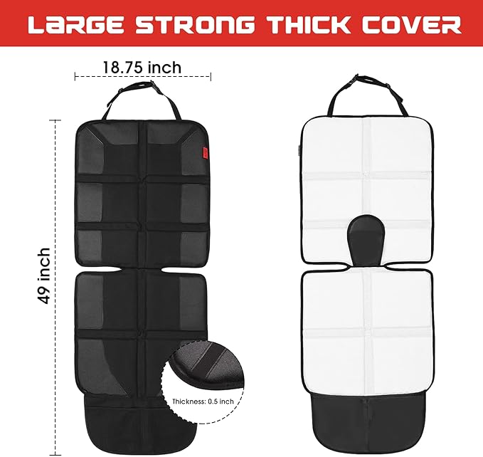 Kaiphy Car Seat Protector - Thick Padding - Durable, Waterproof Fabric, Leather Reinforced Corners (Black, XL)