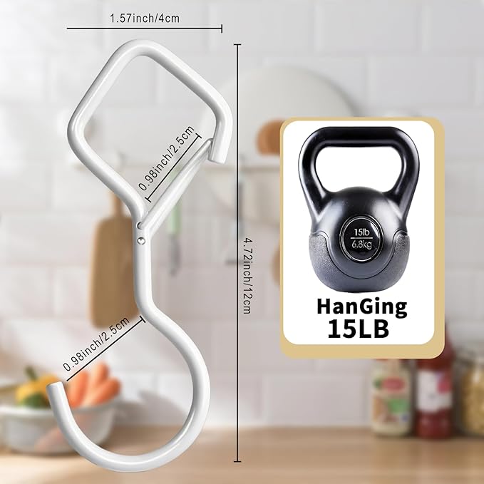 Heavy Duty S Hooks for Hanging with Lock, 4.72 Inch Metal Screw Hooks for Plants, Kitchen Utensils, Bags, Towels, and Outdoor Storage, Plant Hangers and Hanging Hooks (White, 30 pcs)