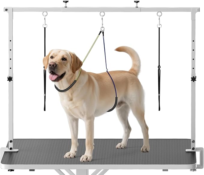 Artibear Dog Grooming Arm with Clamp for Large Dog, Adjustable Height to 33in and Width to 43in, Pet Grooming Table Arm with 2 Loop Noose & 2 No Sit Haunch Holder for Home & Store (Table Not Include)