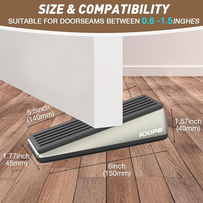 2 Pack Large Big Door Stopper Wedge - Heavy Duty Door Stoppers Stop Wedge Made of Premium Quality Brushed Stainless Steel, Wall Protector for Home & School with Self Adhesive Holder Satin Nickel